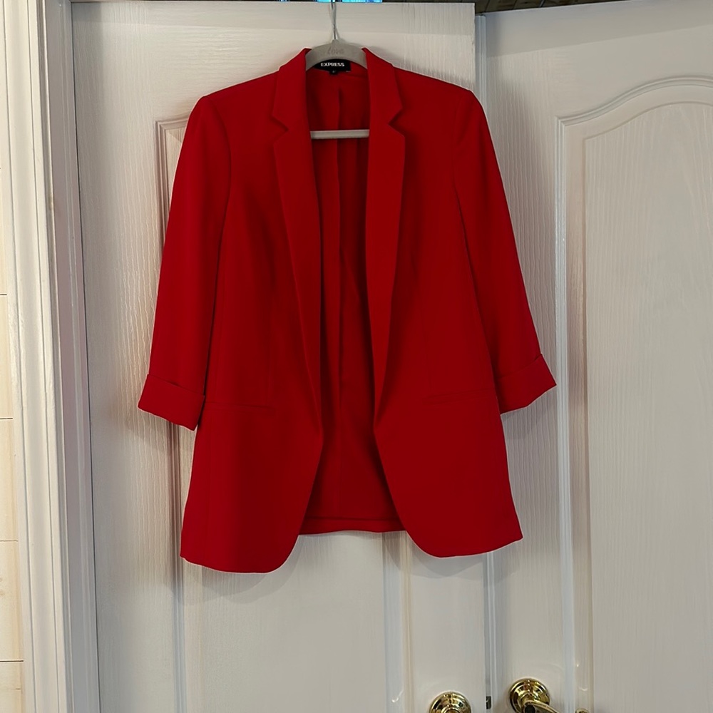 Express Red Boyfriend Blazer. Open front. 3/4 sleeves.